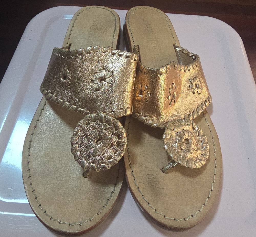 Jack Rogers Metallic Gold Leather Toe-Post Sandals